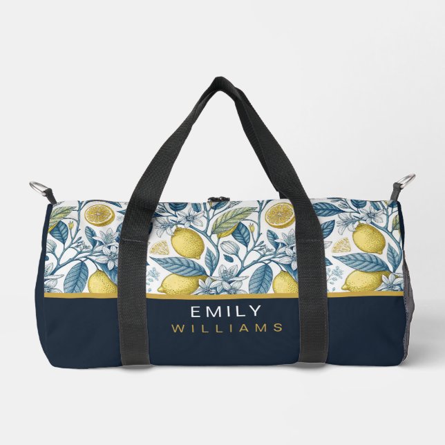Sac De Sport Custom Elegant Mediterranean Lemon Botanical Navy (Recto)