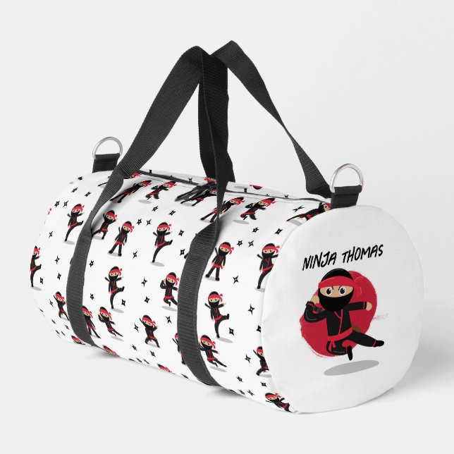 Sac De Sport Cute Ninja Warrior Black & Red Kids School (Coin gauche)
