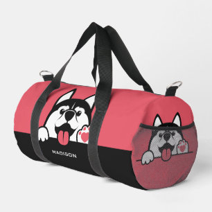 Sac De Sport Cute Siberian Husky nom et couleur personnalisés