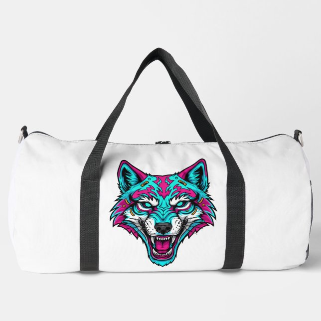 Sac De Sport Cyberpunk Neon Wolf - Synthwave Robotic Animal (Recto)