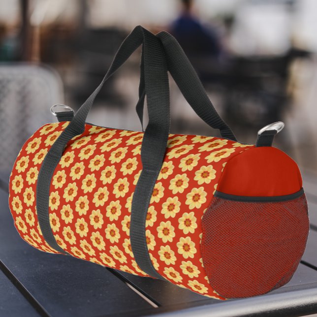 Sac De Sport Dahlia jaune motif floral sur rouge (Créateur téléchargé)