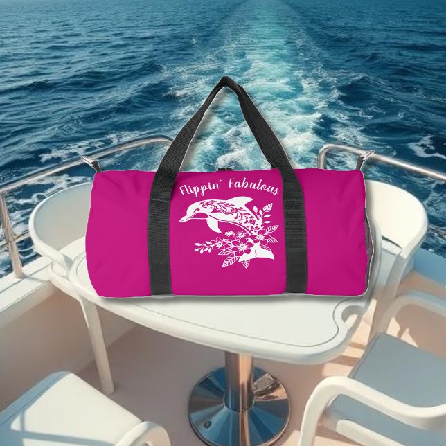 Sac De Sport Dauphin Hawaïen Incroyablement Fabuleux Rose (Hawaiian Dolphin, Flippin Fabulous, Islander Summer, Beach, Travel, Fisherman Trend, Tropical floral)