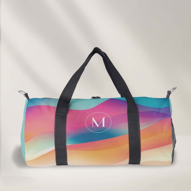Sac De Sport dégradé coloré monogramme moderne danse (Abstract colorful, simple monogram small dance duffel bag.)
