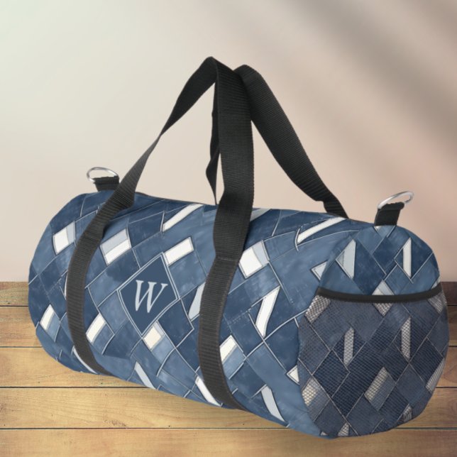 Sac De Sport Denim Blue et blanc Monogramme initial (Denim Blue and White Monogram Initial Duffle Bag)