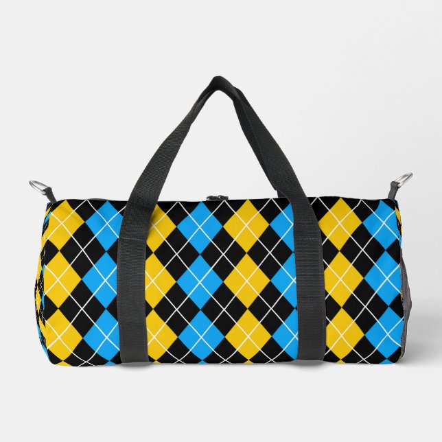 Sac De Sport Dessin de diamant Argyle bleu jaune noir (Recto)