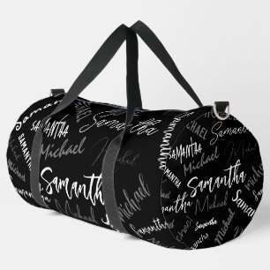 Sac De Sport Deux noms couple motif monogramme noir gris blanc