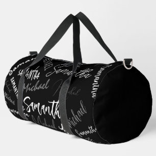 Sac De Sport Deux noms couple motif monogramme noir gris blanc