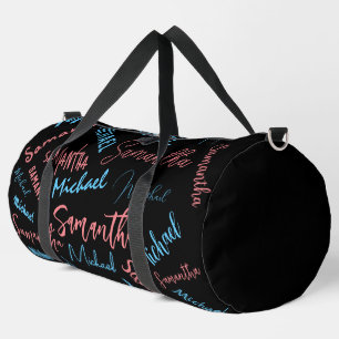 Sac De Sport Deux noms couples motif monogramme bleu rose clair