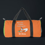 Sac De Sport Dr. Seuss Œufs verts et jambon espagnol<br><div class="desc">Cette création présente le titre espagnol de l'histoire classique de Dr Seuss, "Huevos verdes con jamón" (Les Œufs verts au jambon). L'illustration représente le personnage sceptique de Guy-Am-I en train de fixer le plat emblématique d'œufs verts au jambon. Avec le logo authentique de Dr Seuss en bas, cette illustration est...</div>