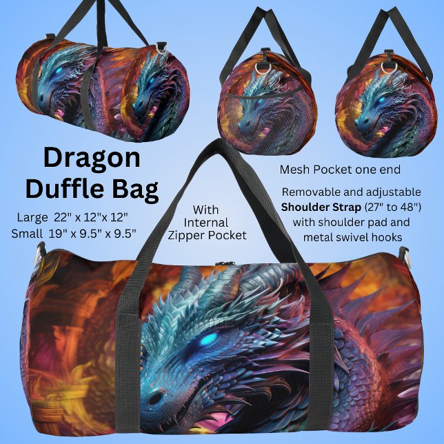 Sac De Sport Dragon bleu sur Arrière - plan de feu (Créateur téléchargé)