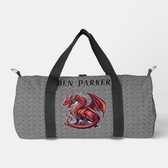 Sac De Sport Dragon Rouge Fierté Sur Plaque Diamant Métal Perso (Recto)