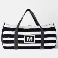 Élégant Chic Monogramme Simple Rayures Noir & Blan