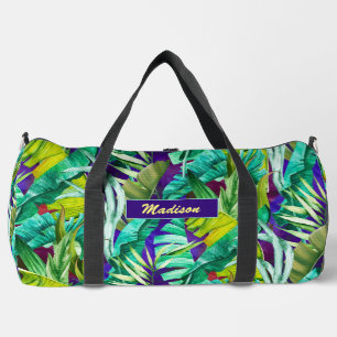 Sac De Sport Élégant feuille vert tropical violet imprimé