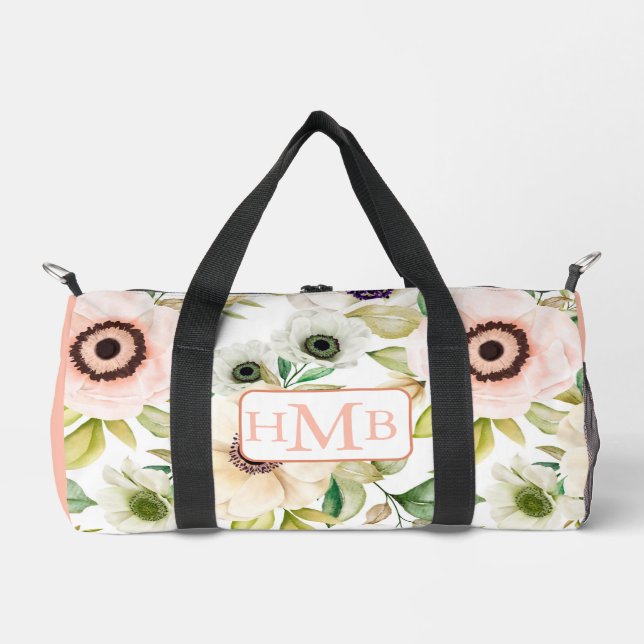 Sac De Sport Élégant Floral Personnalisé Monogramme Rose Person (Recto)