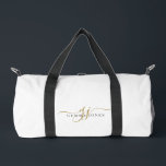 Sac De Sport Elegant Gold Script Name Monogram<br><div class="desc">A stylish gold script monogram duffel gym bag featuring a flowing signature style initial paired with a clean name layout. The simple gold lettering creates a polished look while keeping the design minimal and easy to read. A practical and personalized choice for travel, workouts, or everyday use, while helping identify...</div>