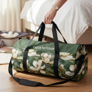 Sac De Sport Élégant Magnolia motif floral Nom personnalisé