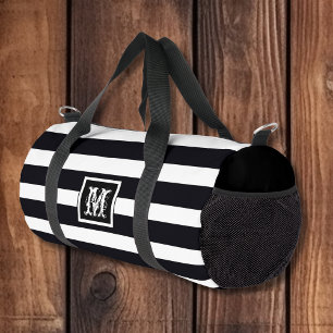 Sac De Sport Élégant Monogramme Classique. Bandes noir et blanc