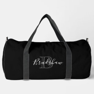 Sac De Sport Élégant Monogramme d'argent noir Nom personnalisé