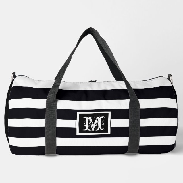 Sac De Sport Élégant Monogramme Simple Chic B & W Striped (Recto)