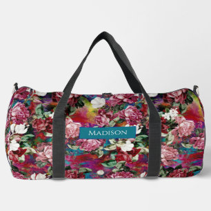Sac De Sport Élégant rose fleurs rouge motif monogramme imprimé