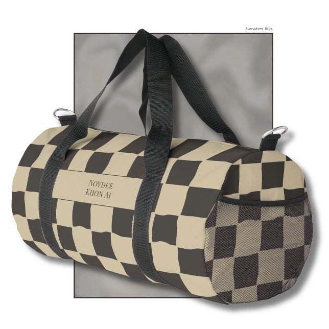 Sac De Sport Elegant Timeless Name Beige and Dark Check (Créateur téléchargé)