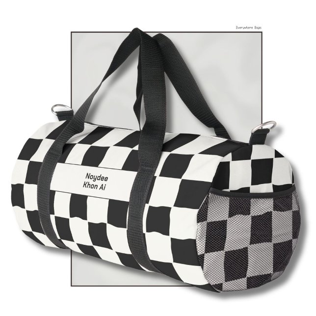 Sac De Sport Elegant Timeless Name Black and White Check (Créateur téléchargé)