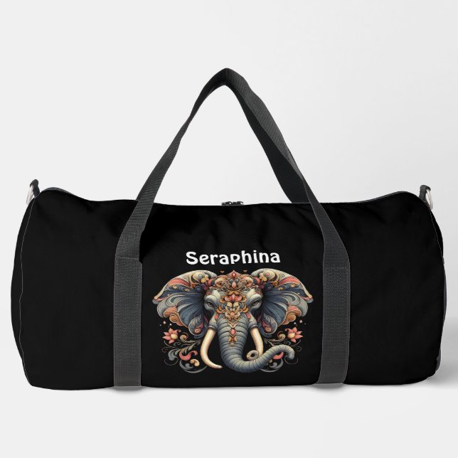 Sac De Sport Éléphant avec des motifs floraux complexes (Recto)