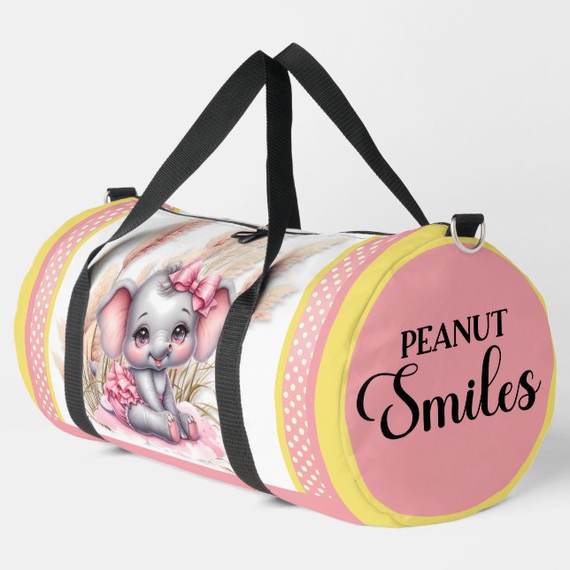 Sac De Sport Eléphant rose doux - Sourires d'arachide (Coin gauche)