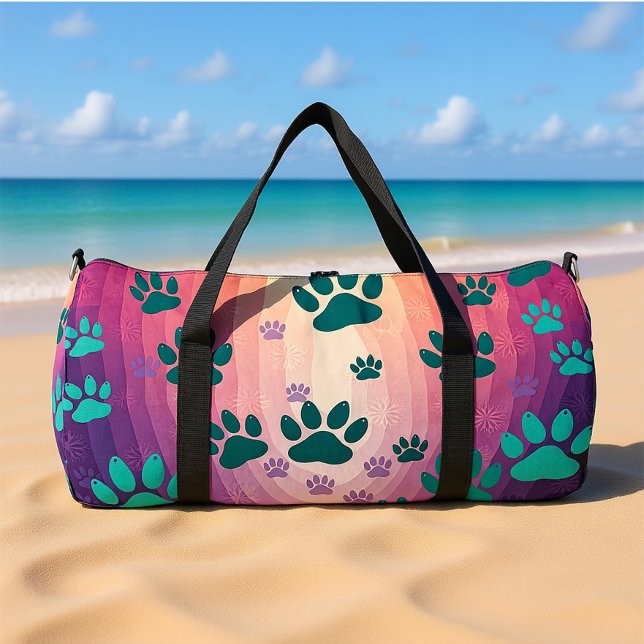 Sac De Sport Empreinte de patte à dégradé de sarcelle  (Créateur téléchargé)