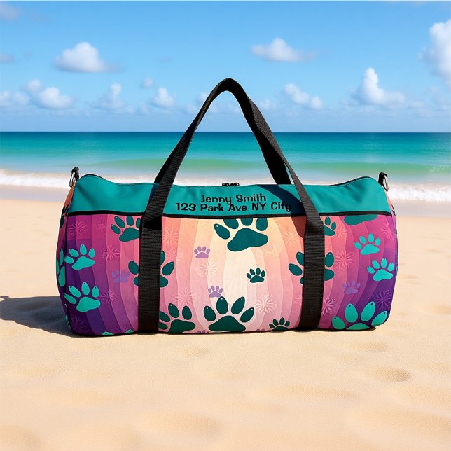 Sac De Sport Empreinte de patte à dégradé de sarcelle  (Créateur téléchargé)