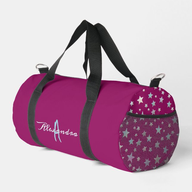Sac De Sport Étoiles Motif Magenta rose Cool tendance Monogramm (Coin droit)