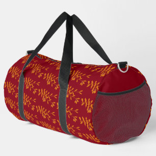 Sac De Sport Feuilles de branches de silhouette orange sur roug