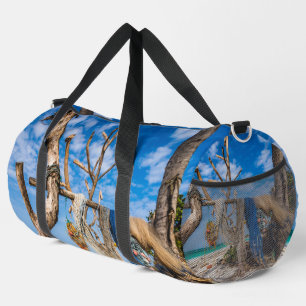 Sac De Sport Filets de pêche séchant sur la plage