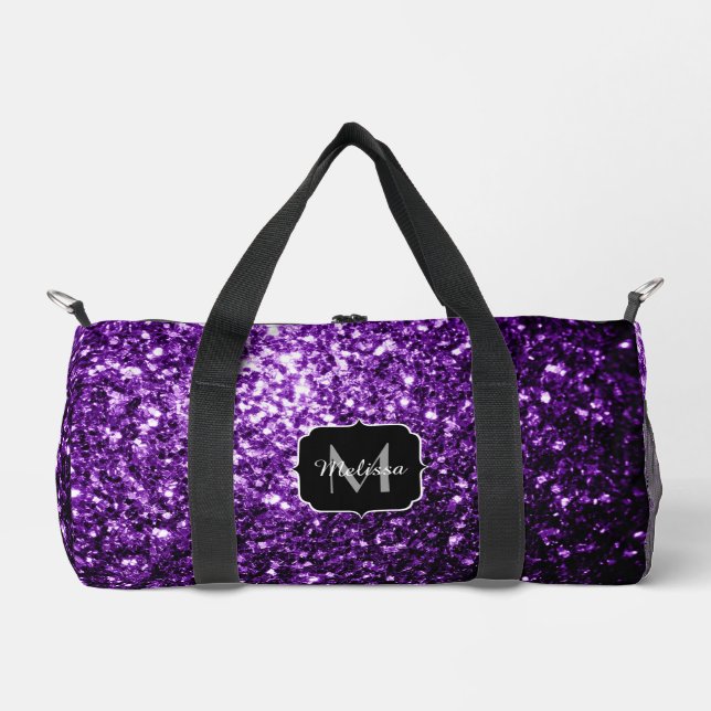 Sac De Sport Flamme de parties scintillant violet foncé Monogra (Recto)