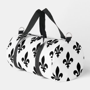 Sac De Sport Fleur de Lis Motif, Royal French, Noir sur Blanc
