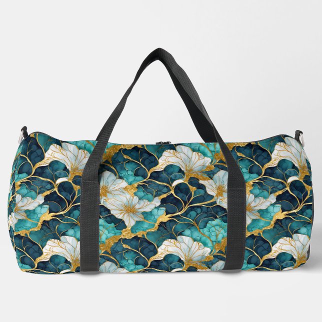 Sac De Sport Fleur Japonaise Sarcelle Or (Recto)