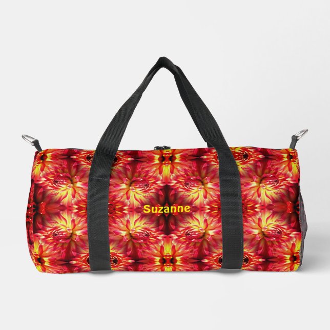 Sac De Sport Fleur Rouge Dahlia Vibrante Abstraite personnalisé (Recto)