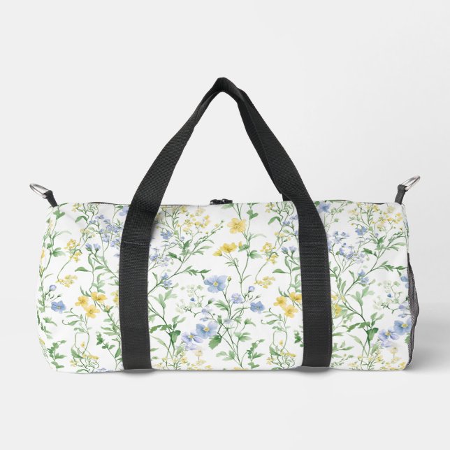Sac De Sport Fleur sauvage aquarelle bleue (Recto)