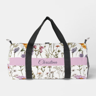 Sac De Sport Fleur sauvage rose violet aquarelle monogramme nom