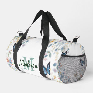 Sac De Sport fleur sauvage verte élégante Boho Monogramme en fl