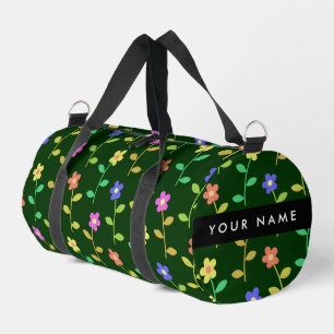 Sac De Sport Fleurs colorées, Arrière - plan vert, Noir