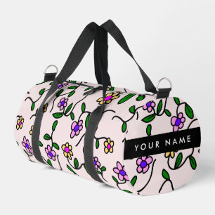 Sac De Sport Fleurs Colorées, Fond Rose, Noir