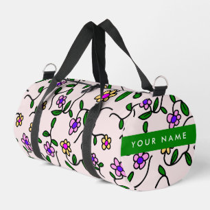 Sac De Sport Fleurs Colorées, Fond Rose, Vert