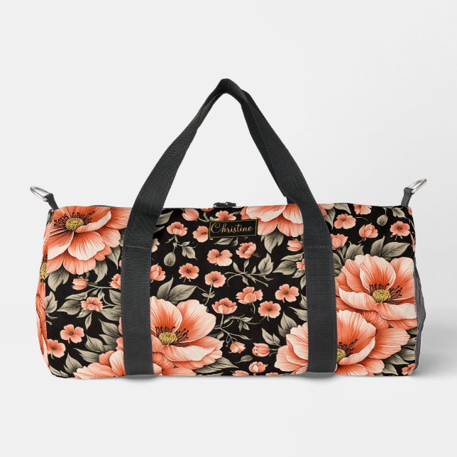 Sac De Sport Fleurs de corail sur noir (Recto)