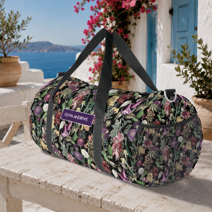 Sac De Sport Fleurs élégantes et feuilles motif floral noir