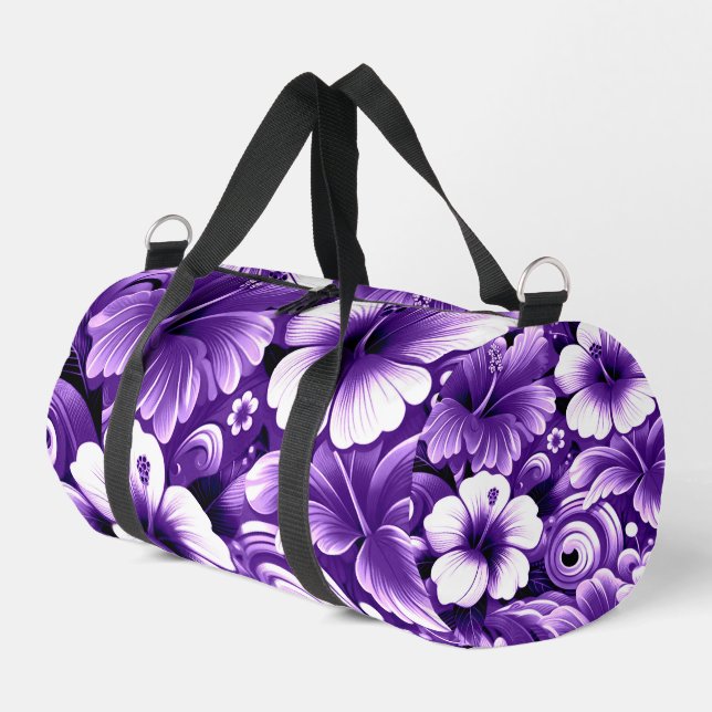 Sac De Sport Fleurs hawaïennes tropicales Hibiscus Motif violet (Coin gauche)