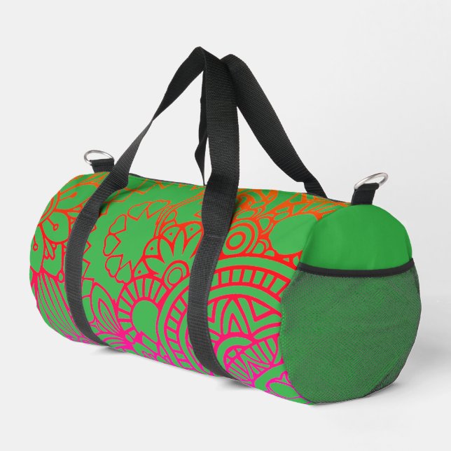 Sac De Sport Fleurs orange violet et fond vert clair   (Coin droit)