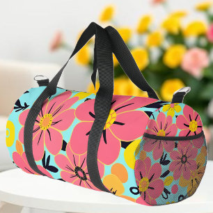 Sac De Sport Fleurs roses et jaunes sur Sky Blue- Dopamine