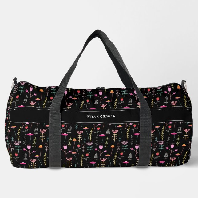 Sac De Sport Fleurs sauvages de néon, monogramme personnalisé (Recto)