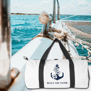 Sac De Sport Floral Ancre nautique Custom Boat Name Blanc
